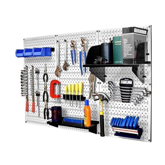 4ft Metal Pegboard Standard Tool Storage Kit - White Toolboard & Black Accessories