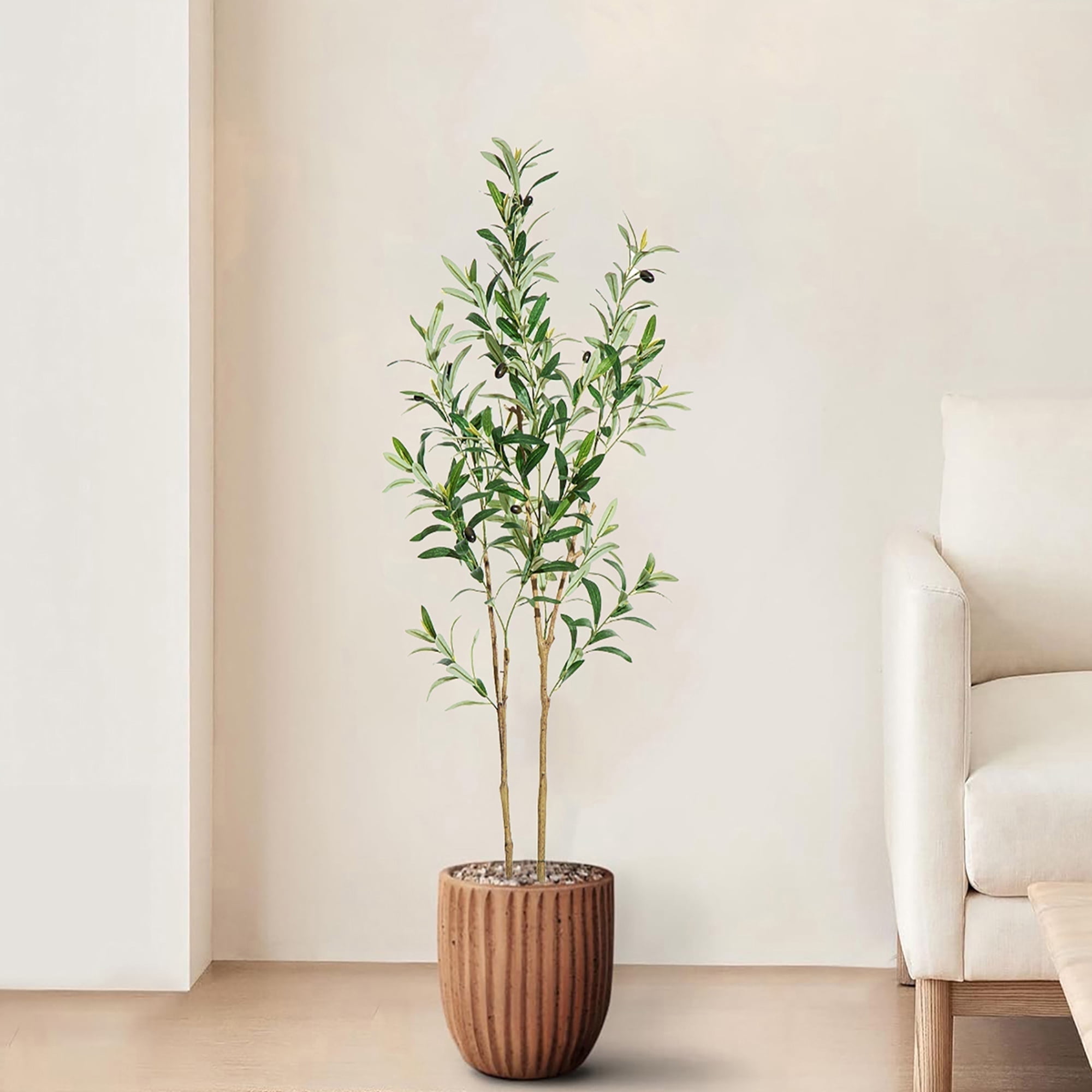 Ldnio Olive Tree Artificial 4ft Olive Plant Indoor, Faux Plants with Realistic Leaf & Natural Wood Trunk, Fake Potted Tree for Home Office Living Room Decor