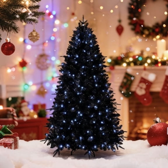 4ft PE/PVC mixed black Christmas Tree with blue LED Lights