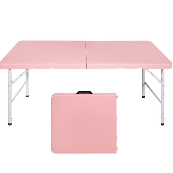 4ft Pink Folding Table | Outdoor and Indoor Settings, Camping | Waterproof Surface, Easy to Clean and Carry