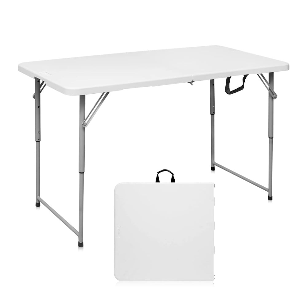4ft Plastic Folding Table, FoldinHalf Camping Table w/Carrying Handle, White
