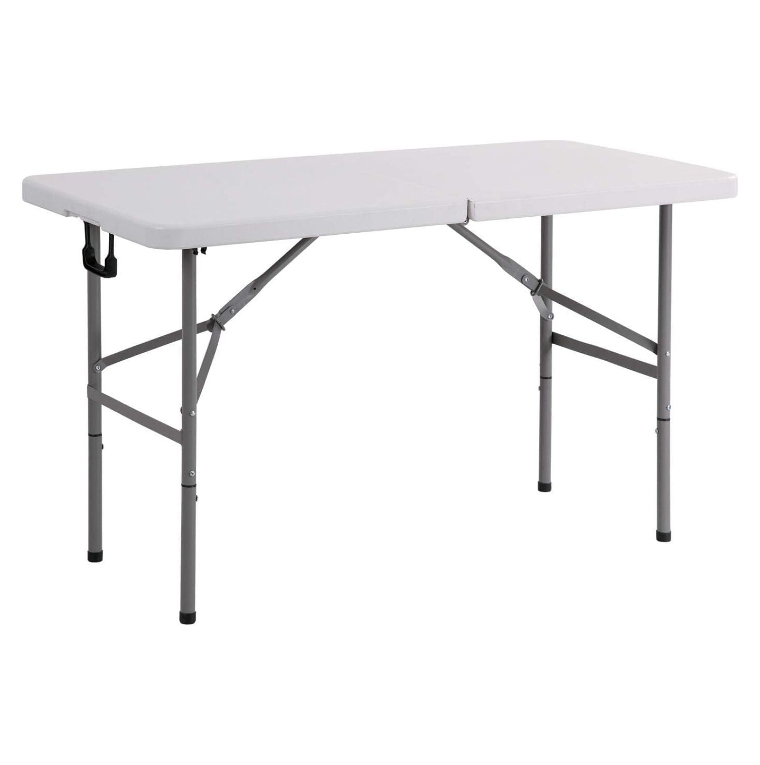 4ft White HDPE Folding Camping Table with Steel Legs