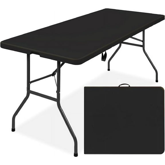 4ft Plastic Folding Table, Indoor Outdoor Heavy Duty Portable w/Handle, Lock for Picnic, Party, Camping - Black