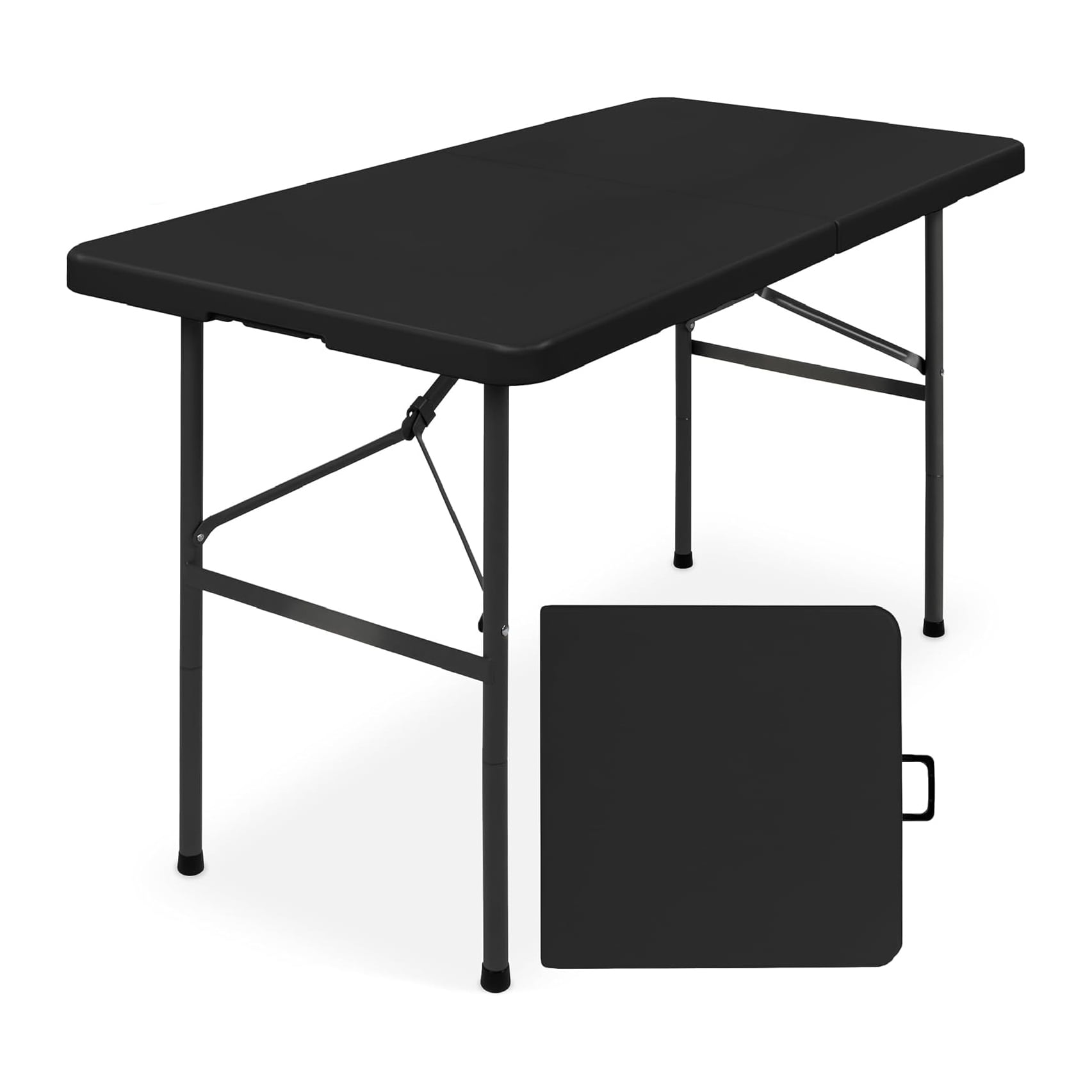 Black Heavy-Duty 4ft Folding Table with Handle