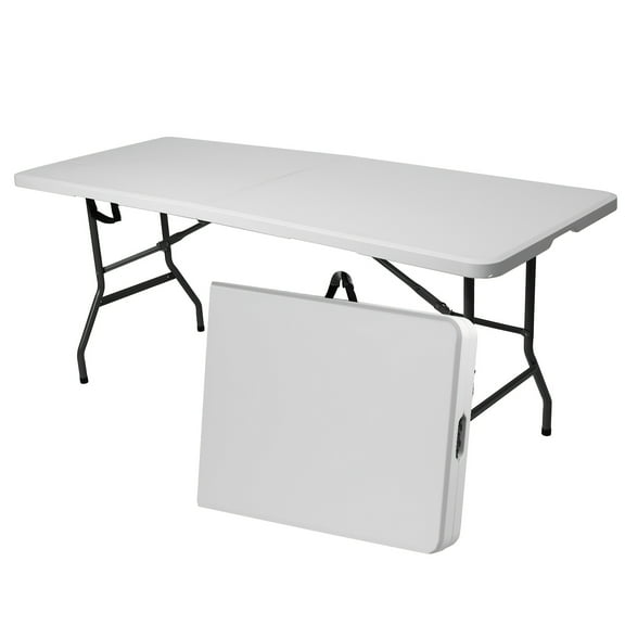 4ft Plastic Folding Table, Portable Indoor and Outdoor Dining Table with Carrying Handles, Locking Function - White