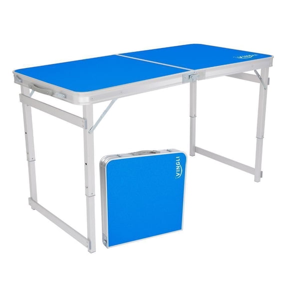 4ft Portable Folding Camping Table,Outdoor Adjustable Foldable Picnic Camp Suitcase Table for Picnic, BBQ, Party, Beach,Blue