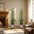 thumbnail image 1 of 4ft Pre-Lit Artificial Christmas Tree Set of 2, PE Needles Potted Tabletop Trees with Golden Planters, Easy Flip-Tree Design for Mantel, Entryway & Small Space Decor, 1 of 10