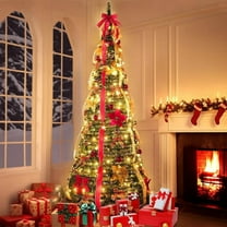 4ft Pre-Lit PVC Christmas Tree with 200 LED Lights & 64 Ornaments, Foldable Instant Setup Indoor/Outdoor Decoration
