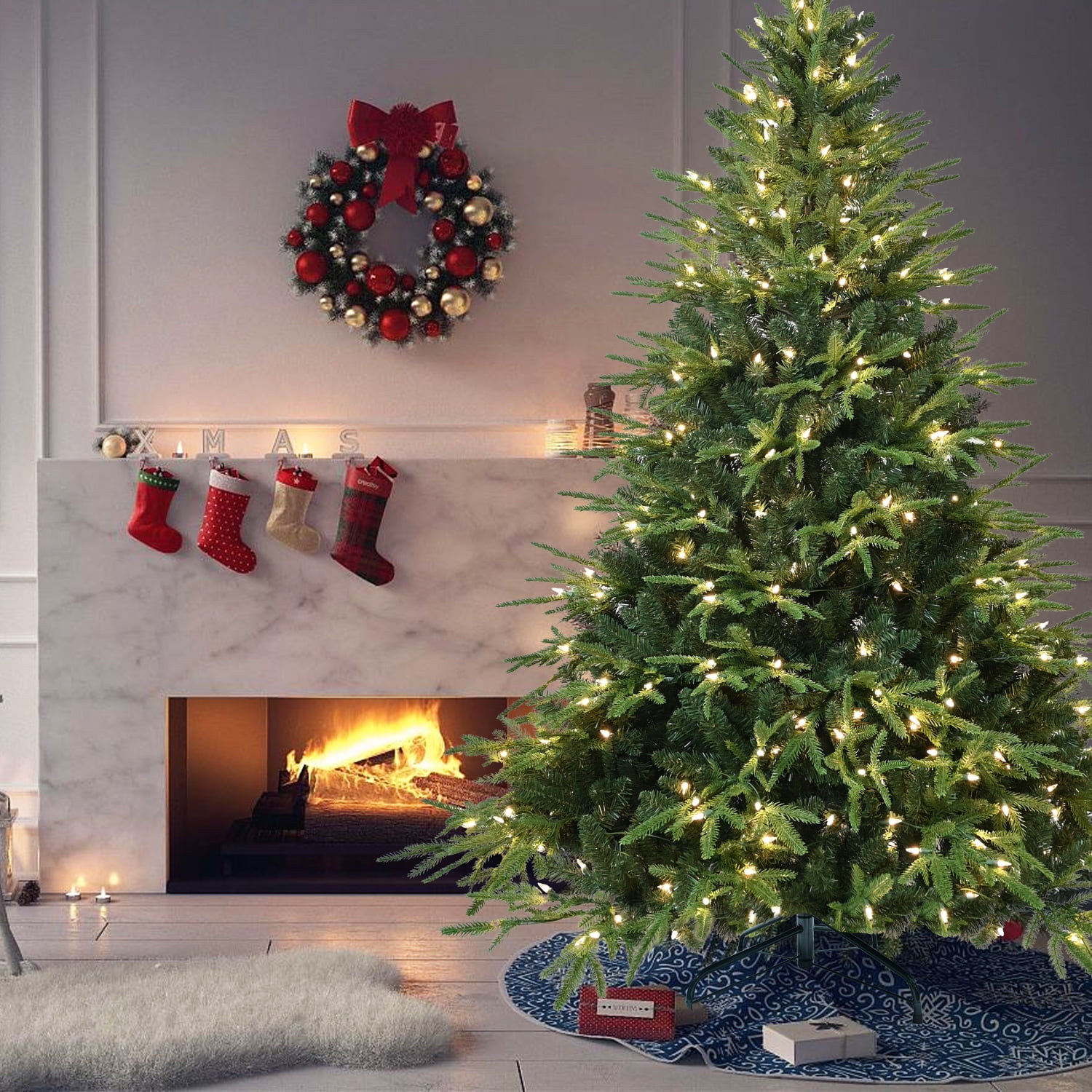 4ft Prelit Christmas Tree with 150 Incandescent Lights 856 Tips Memory Wire Branches Metal Stand