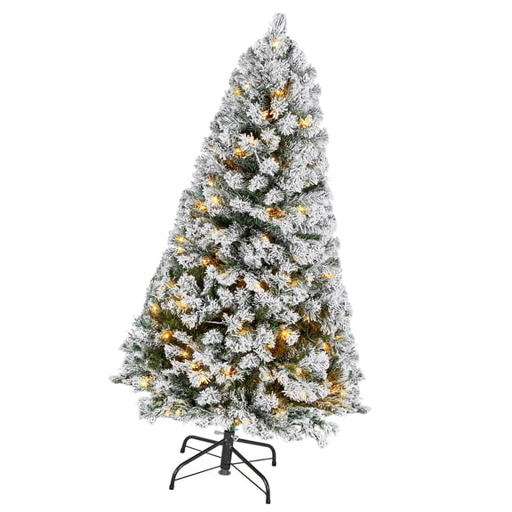 4ft Prelit Flocked Christmas Tree, 120 Warm White LEDs, 539 Tips, 8 Lighting Modes