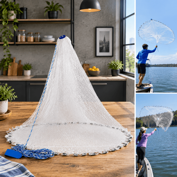 4ft Radius Cast Fishing Net, Monofilament Bait Cast Net for Freshwater and Saltwater