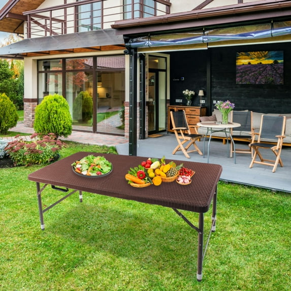 4ft Rattan Folding Table For Indoor&outdoor Portable Foldable Table Rattan Plaited Brown Easy - Store Design For Balcony Backyard & More