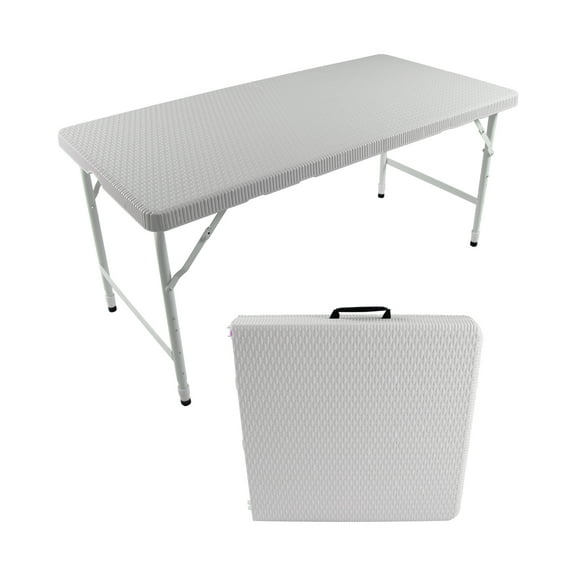 4ft Rattan Folding Table for Indoor&Outdoor, Portable Foldable Table Rattan Plaited White