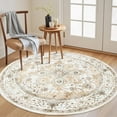 thumbnail image 1 of 4ft Round Area Rug, Low-Profile Washable 4x4 Rugs with Non-Slip Backing & Durable Edge Binding, Vintage Rug for Kitchen, Bedroom & Hallway, Beige, 1 of 13