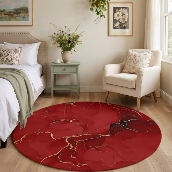 Texture Round Rug Complex 4ft Round Area Rug Natural Red Marble Stone Gold Stripe Soft Throw Rugs ...