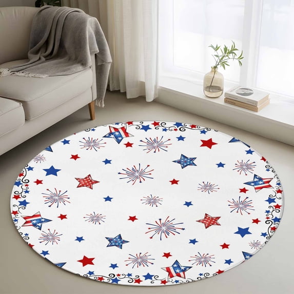 4ft Round Rug, 4th of July Non-Skid Rubber Backing Large Area Rugs ...