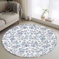 thumbnail image 1 of 4ft Round Rug, Blue Flower Non-Skid Rubber Backing Large Area Rugs - Living Room Bedroom Home Office, Vintage Farmhouse Boho Leaf Spring Summer Indoor Floor Mat Carpets Washable Rug, 1 of 9