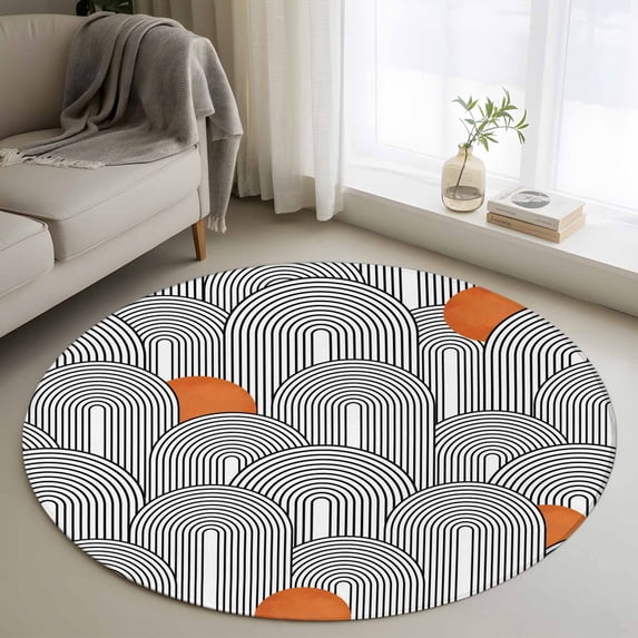 4ft Round Rug, Boho Geometric Non-Skid Rubber Backing Large Area Rugs ...