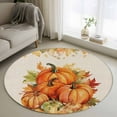 thumbnail image 1 of 4ft Round Rug, Fall Thanksgiving Non-Skid Rubber Backing Large Area Rugs - Living Room Bedroom Home Office, Rustic Orange Pumpkin Harvest Maple Leaf Indoor Floor Mat Carpets Washable Rug, 1 of 9