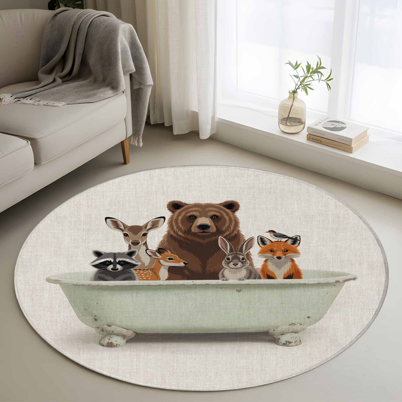 Large Fun Rug 4ft Round Rug, Funny Animals Non-Skid Rubber Backing Large Area Rugs ...