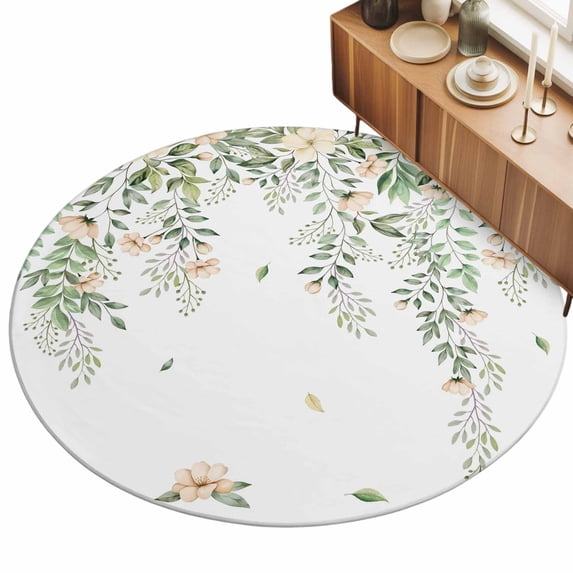 4ft Round Rug Green Eucalyptus Leaves Area Rugs for Living Room Bedroom ...