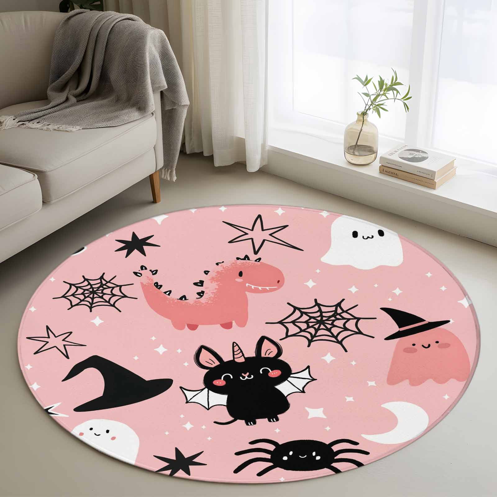 4ft Round Rug, Halloween Non-Skid Rubber Backing Large Area Rugs ...