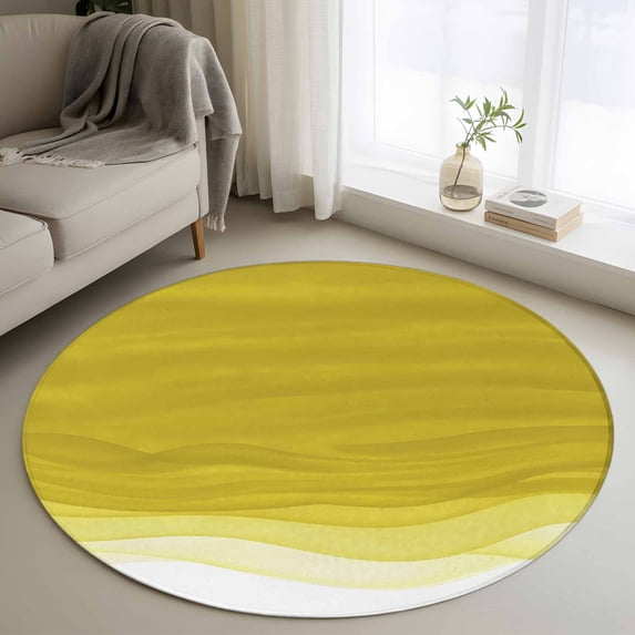 4ft Round Rug, Ombre Yellow Waves Non-Skid Rubber Backing Large Area Rugs - Living Room Bedroom Home Office, Abstract Art Gradient Modern Indoor Floor Mat Carpets Washable Rug