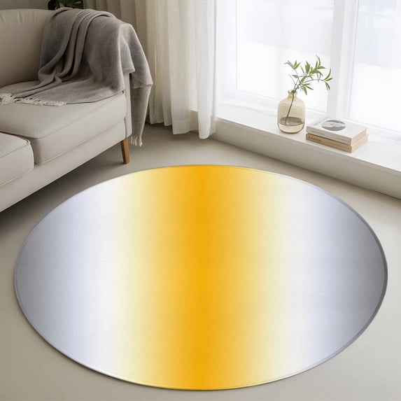 4ft Round Rug, Orange Grey White Non-Skid Rubber Backing Large Area ...
