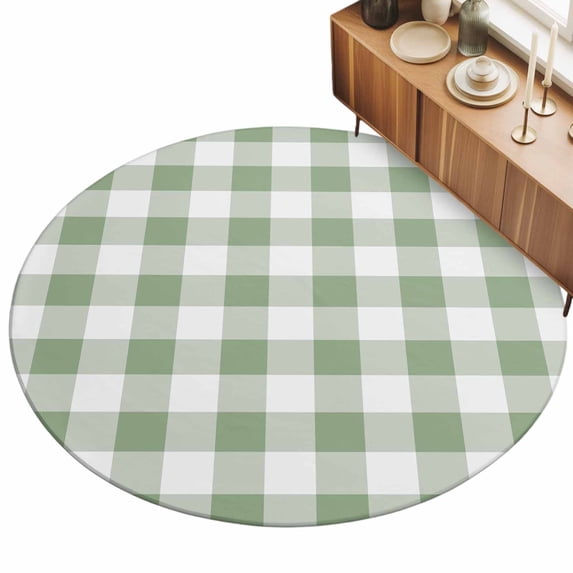 4ft Round Rug Sage Green Checkered Area Rugs for Living Room Bedroom ...