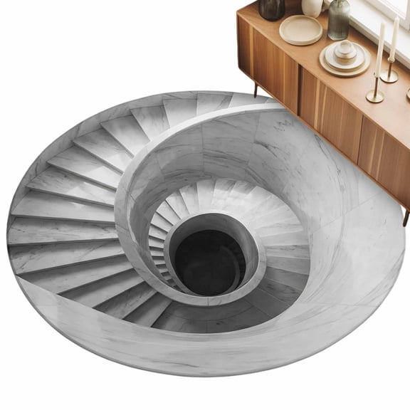 4ft Round Rug Spiral Marble Staircase Area Rugs for Living Room Bedroom Washable Non Slip Circle Rug Minimalist Modern Stone Steps Indoor Floor Carpet for Kitchen Entryway Office Dining Room Home