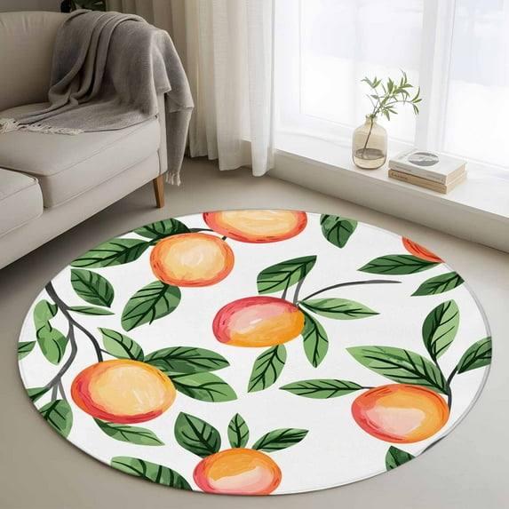 4ft Round Rug, Summer Fruits Non-Skid Rubber Backing Large Area Rugs ...