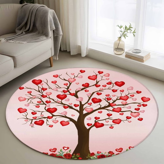 4ft Round Rug, Valentine's Day Non-Skid Rubber Backing Large Area Rugs ...