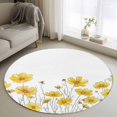 thumbnail image 1 of 4ft Round Rug, Yellow Spring Floral Non-Skid Rubber Backing Large Area Rugs - Living Room Bedroom Home Office, Summer Botanical Watercolor Daisy Indoor Floor Mat Carpets Washable Rug, 1 of 9