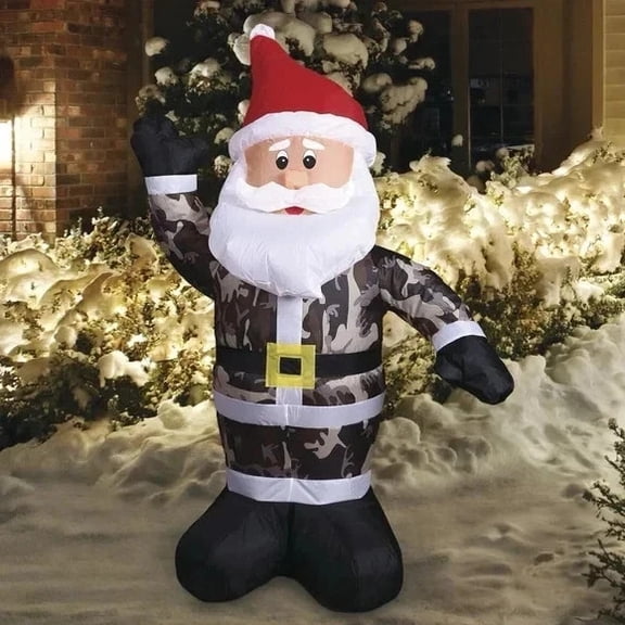 4ft Santa Claus in Camouflage Inflatable LED Light Outdoor Lawn Christmas Decor