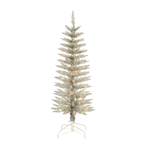 Christmas Tree Slim Silver Tinsel 4ft