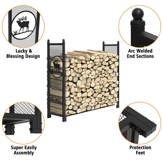 4ft Steel Firewood Log Storage Rack, Fireplace Holder