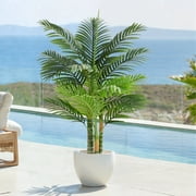 Keeplush 4FT Artificial Golden Cane Palm Tree  Indoor Large Fake Palm Tree, Lifelike Faux Plant with Textured Trunks & Flexible Fronds, No-Water Maintenance Silk Tree for Home Office Decor