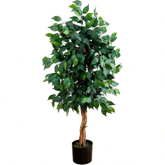 4ft Triple Trunk Artificial Ficus Tree With Natural Wood Trunks Fake Tree For Indoor Home Decor Faux Ficus Tree With Black Nursery Pot