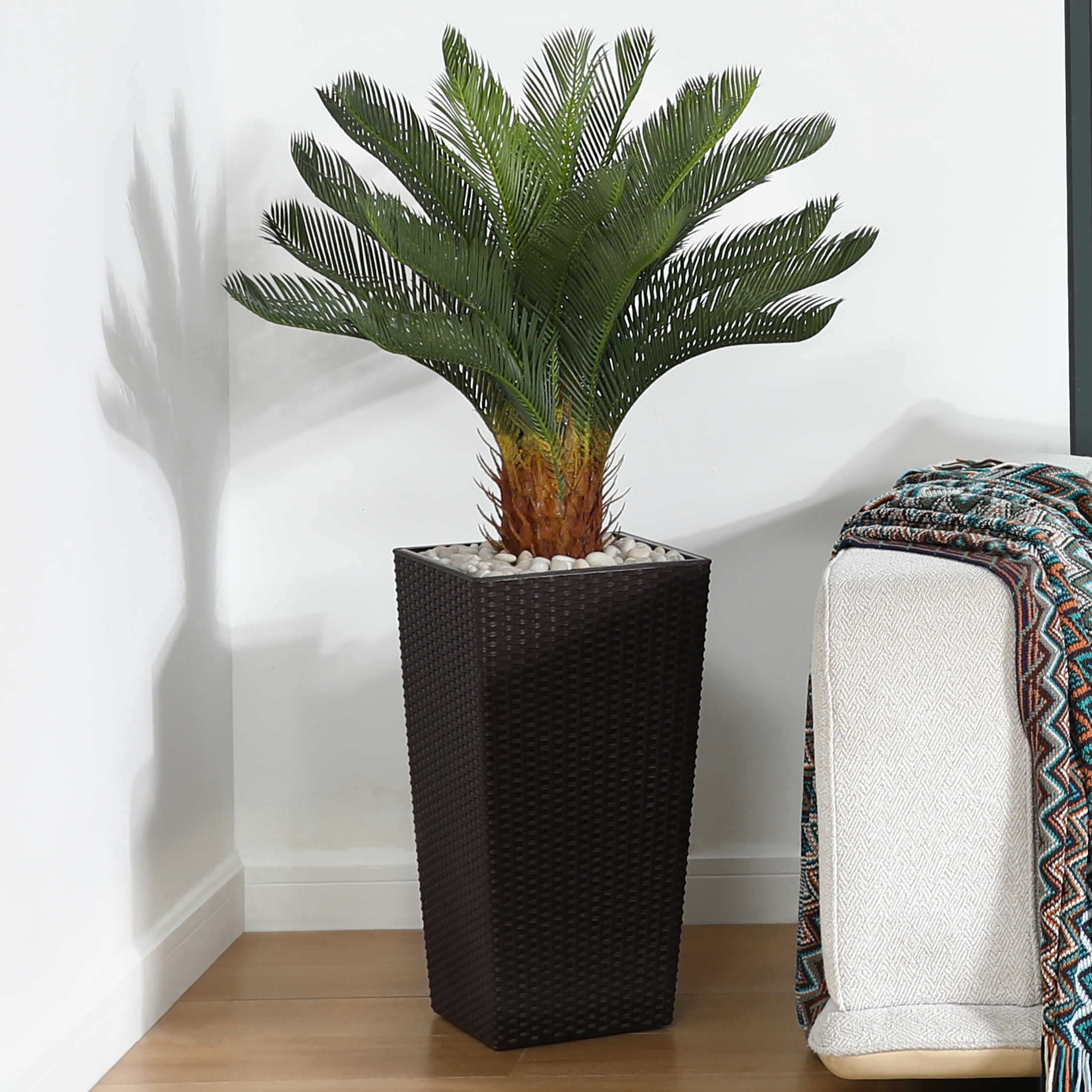 4ft UV Resistant Artificial Cycas Plant with Brown Tall Planter, Pre