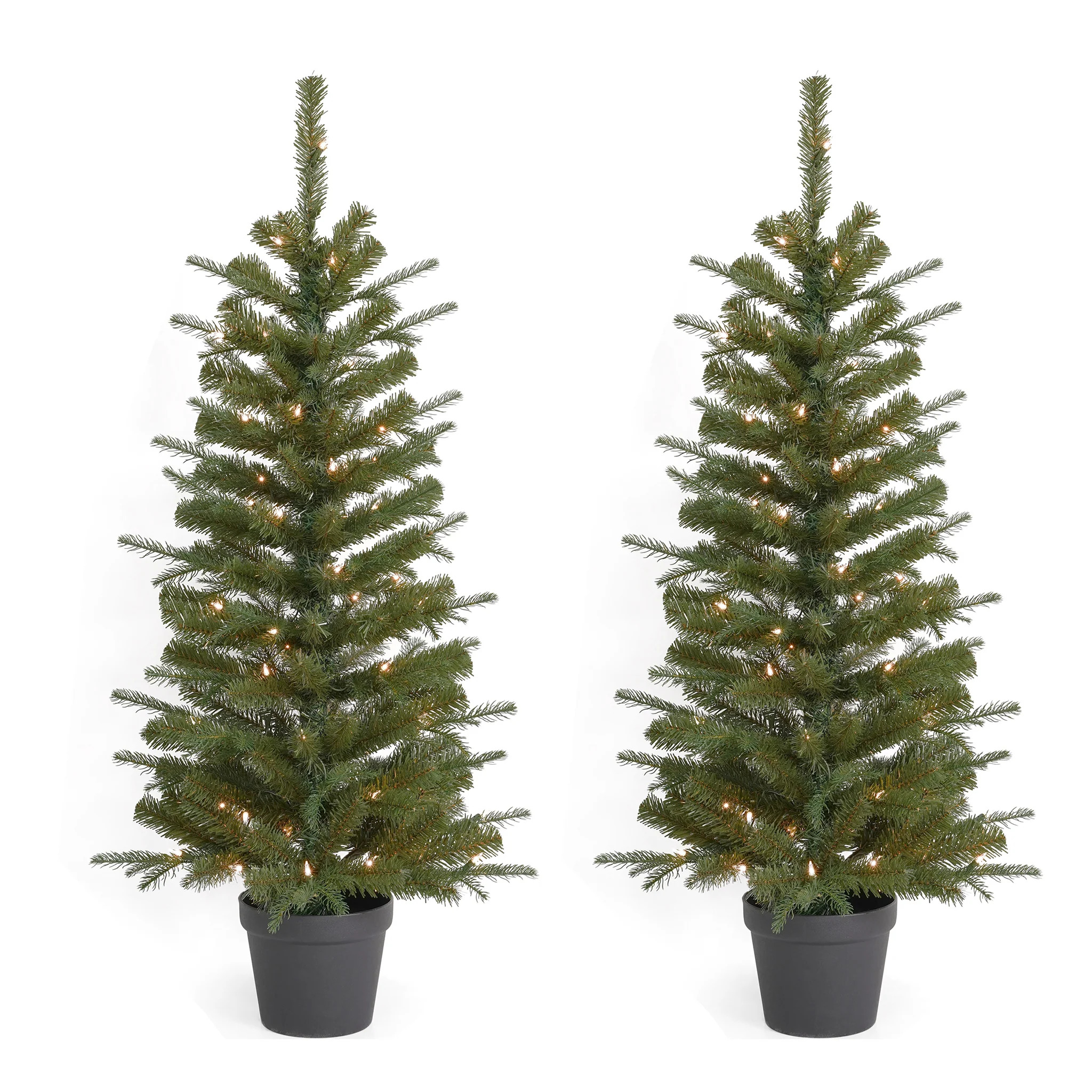 4ft Valley Pine Porch Tree (Set of 2) Each Tree is Pre-Lit with 50 UL Clear Lights by Seasonal LLC - image 1 of 4