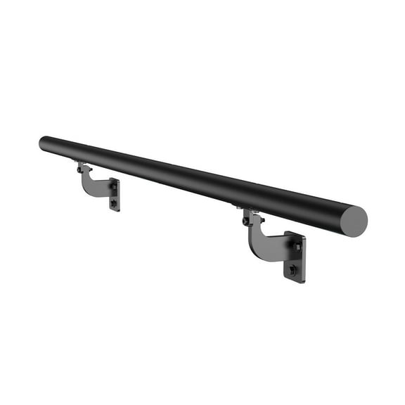 4ft Wall Mounted Stair Handrail Black Aluminum - Indoor Outdoor Railing, 250lbs Capacity, Adjustable Length, Wood/Brick/Concrete Compatible