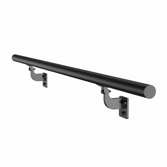 4ft Wall Mounted Stair Handrail-Black Galvanized Aluminum,1.26 inch Diameter,Indoor Outdoor Industrial Railing for Steps,Secure Baluster,Sturdy Support