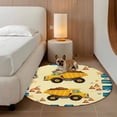 thumbnail image 1 of 4ft Washable Round Rug, Cartoon Yellow Caravans Non-Slip Circle Area Rug for Living Room Bedroom, Hookups Roadblocks Stars Blue Border Indoor Floor Mat for Home Decor, 1 of 9
