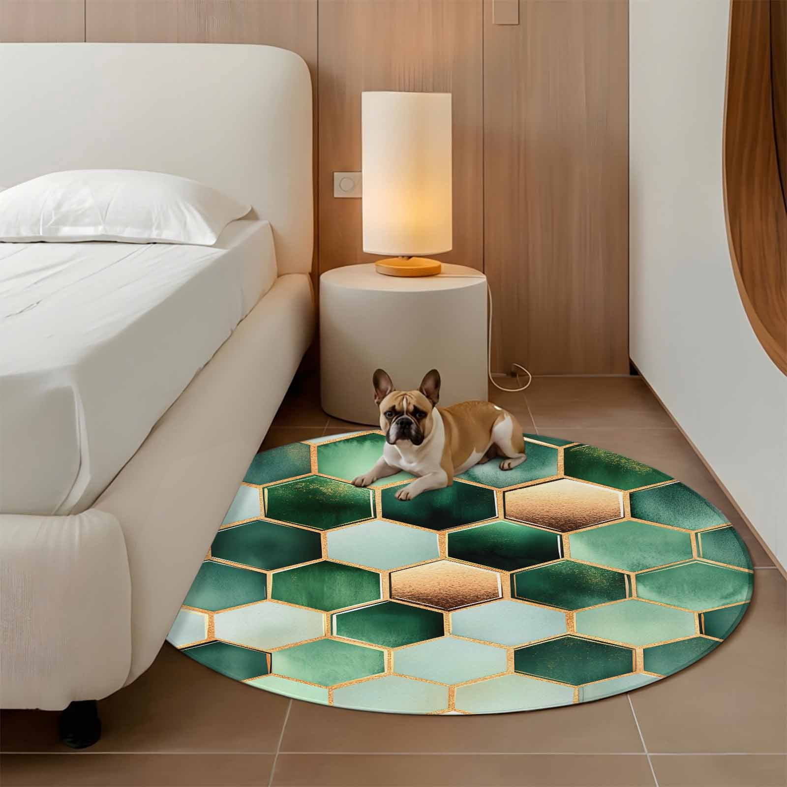 4ft Washable Round Rug, Geometric Pattern Non-Slip Circle Area Rug for ...