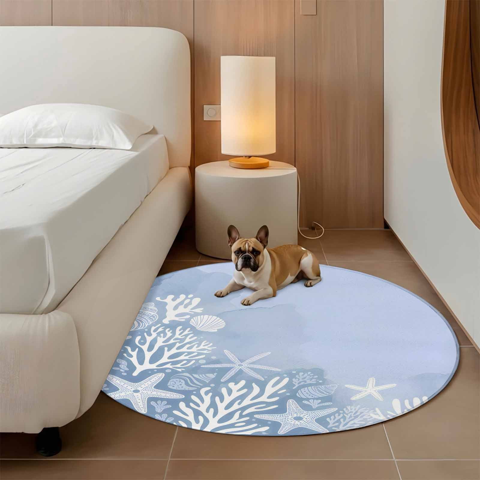 4ft Washable Round Rug, Ocean Coral Non-Slip Circle Area Rug for Living ...