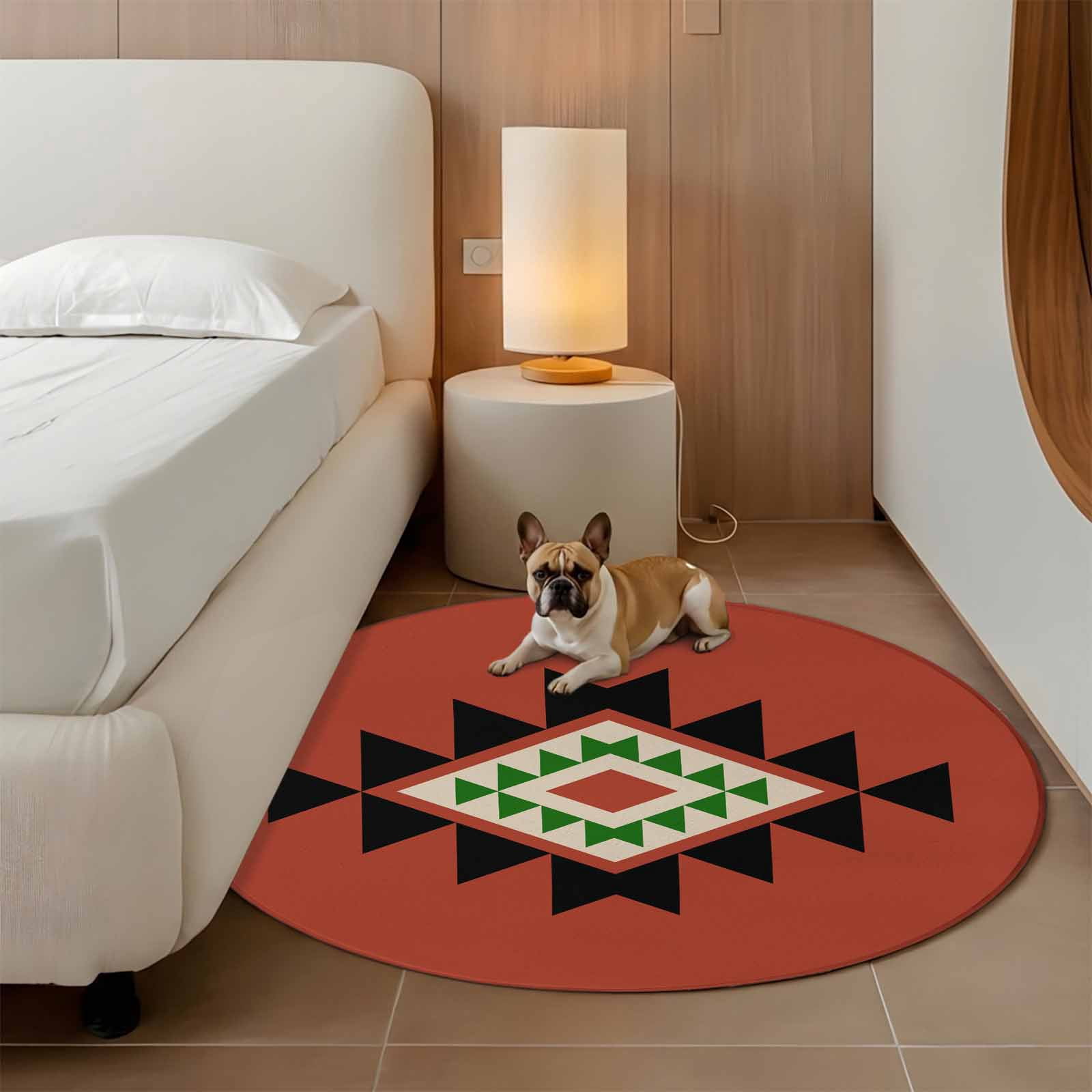 4ft Washable Round Rug, Triangle Combination Pattern Non-Slip Circle ...