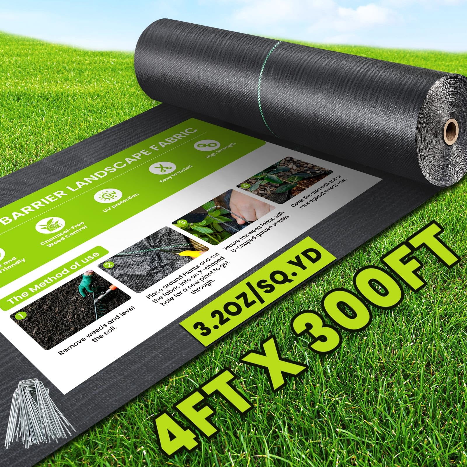 4ft X 300ft Weed Barrier Landscape Fabric  3.2oz Heavy Duty Woven Geotextile Block Gardening Mat Ground Cover Control Garden Cloth For Landscaping Driveway