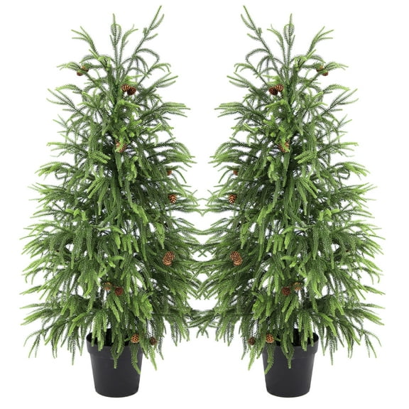 Nafresh 4ft Real Touch Norfolk Pine Christmas Tree, 48" UV Resistant Norfolk Pine Tree, with Realistic Pinecones & Full Branches for Front Porch Bedroom Livingroom Tabletop Holiday Decor, 2Pack