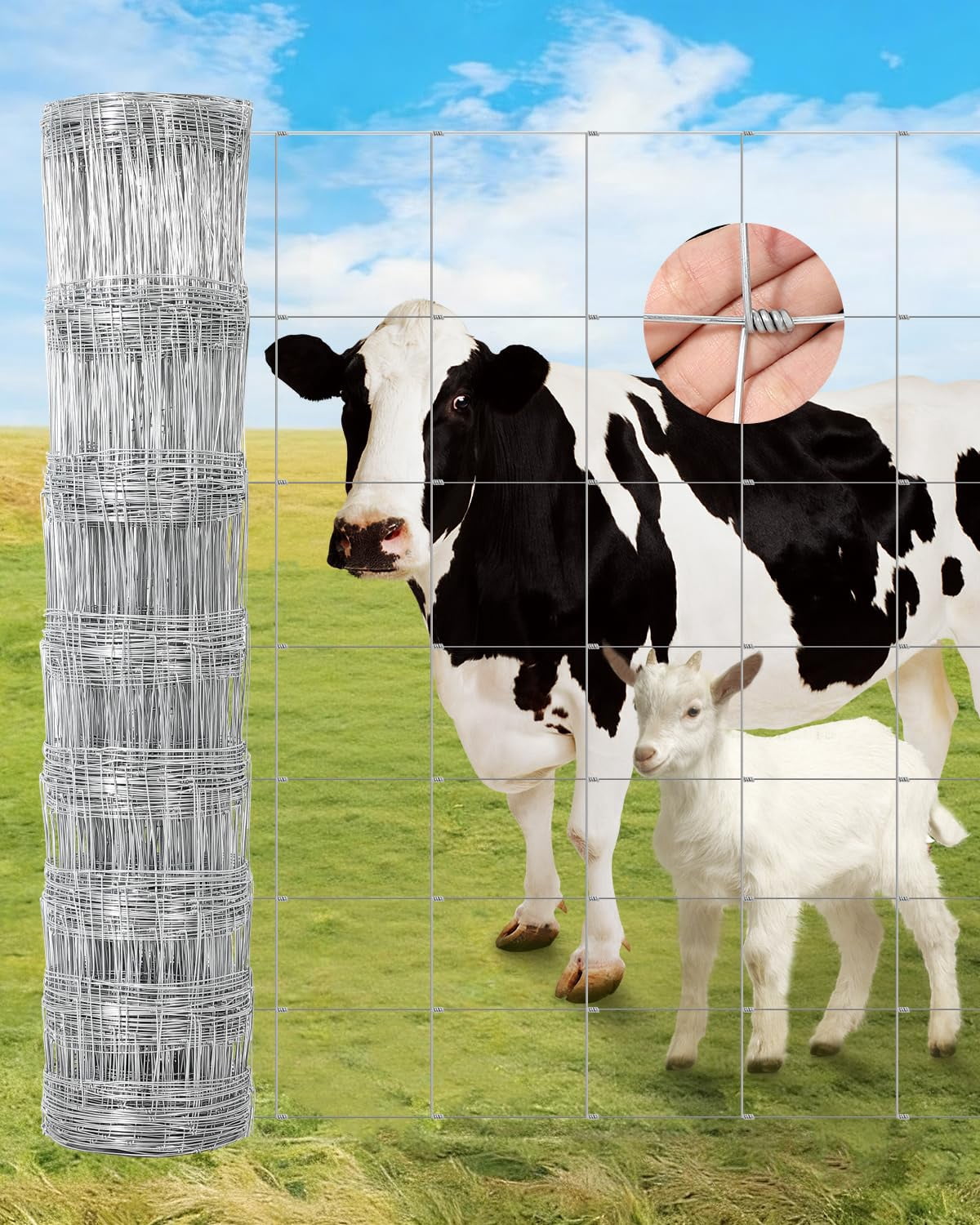 4ft x 164ft Galvanized Cattle Fence Roll, 14GA Heavy Duty Wire Fence ...