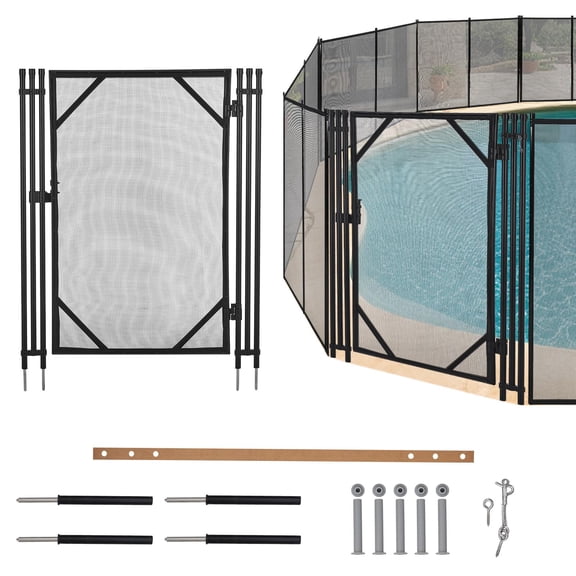 4ft x 2.5ft Pool Fence Gate with Stainless Steel Latch - Heavy Duty Steel & Aluminum Frame for Inground/Above Ground Pools, DIY Installation, Black